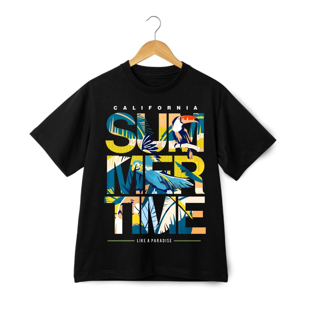 Unisex Black T-Shirt with California Summer Graphic for American Vacation Style S