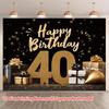 2D Black Gold Glitter 40th Birthday Backdrop Home Party Celebration Photo Background