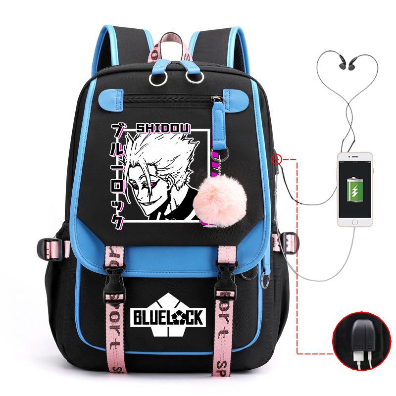 Blaues Gefängnis Anime Schultasche College Stil Große Kapazität Mittelschüler USB Rucksack
