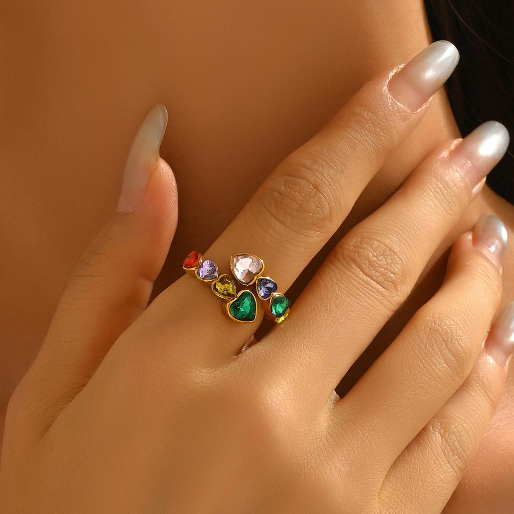 New Style Hot Selling Women's Ring Geometric Love Inlaid with Colored Zircon Design Open Index Finger Ring