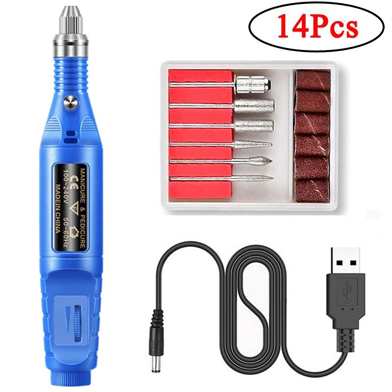 

Маникюрный станок, электрические сверла для ногтей, набор керамических фрез, фрез для дизайна ногтей, шлифовальные гель-резаки, инструмент 14pcs-Blue