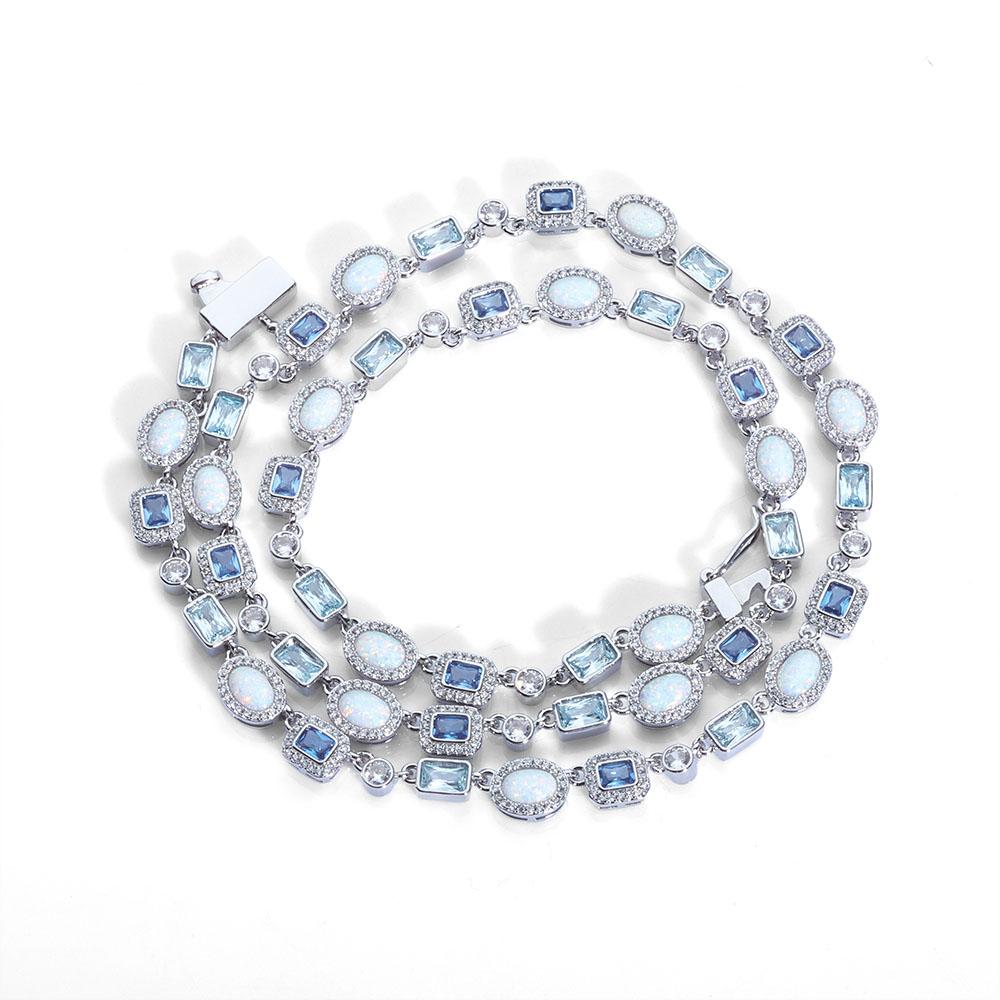 Hip-Hop Fashion 6mm Colorful Geometric Gemstone Necklace Exquisite Opal Cubic Zirconia Shiny Necklace For Both Men And Women