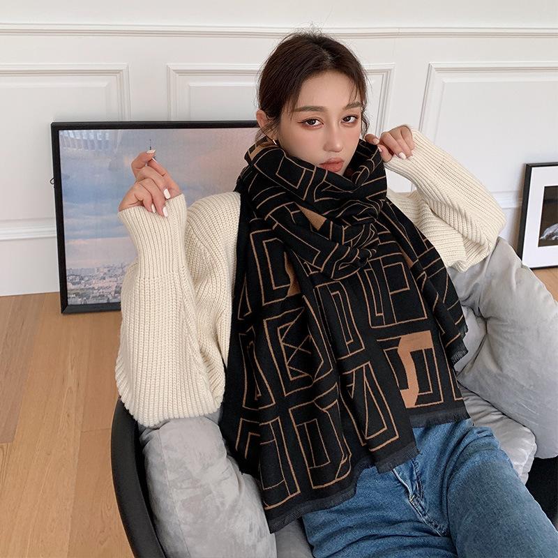 

Korean Style Versatile Long Women s Air Conditioning Shawl Scarf Autumn and Winter Geometric Thickened Imitation Cashmere Scarf for Women 190*65cm