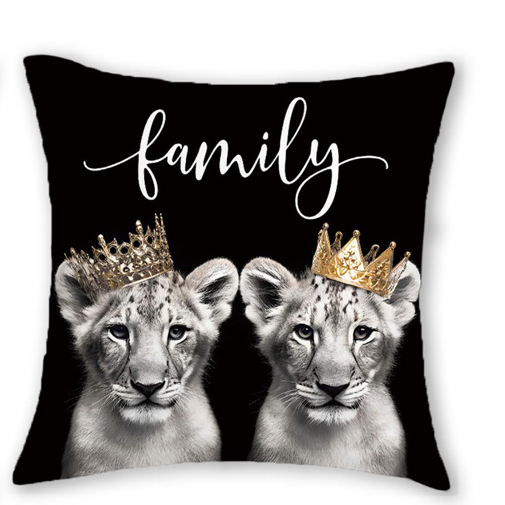 Lion Pillow Cover Polyester Printed Crown King Cushion Case Sofa Home Decor xcm Bedroom Living Room Throw Pillowcase Gift 40cmx40cm