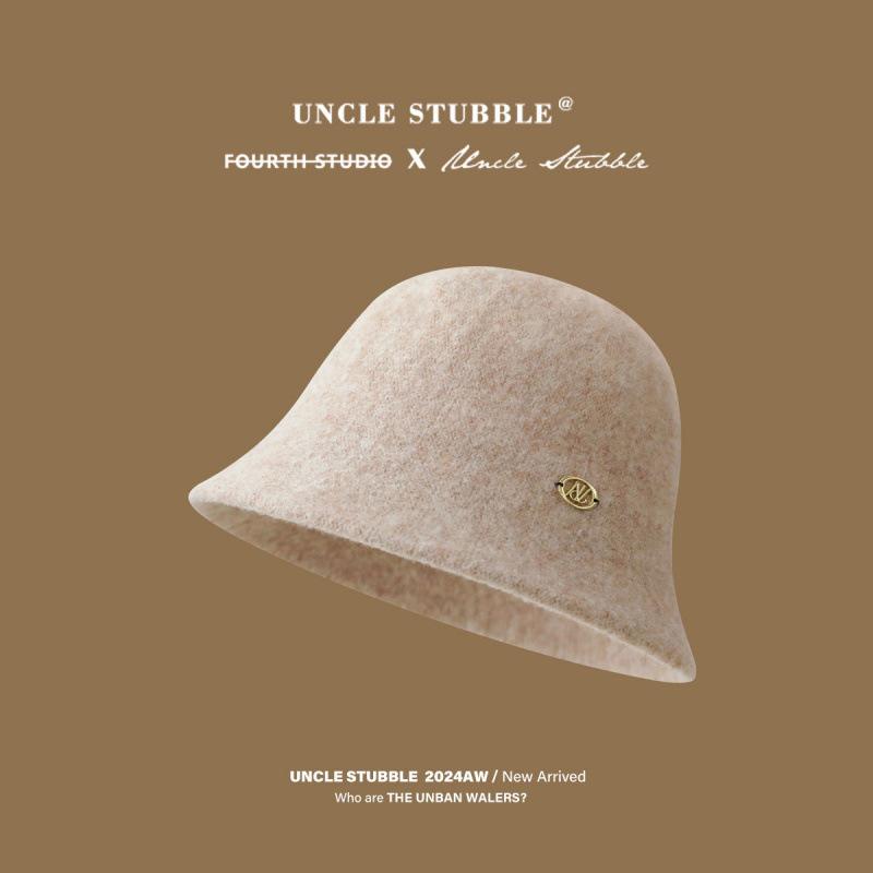 Uncle Stubble Autumn and Winter Wool Bucket Hat Femininity Elegant Plain Basin Hat Shows Small Face High-end Wool Felt