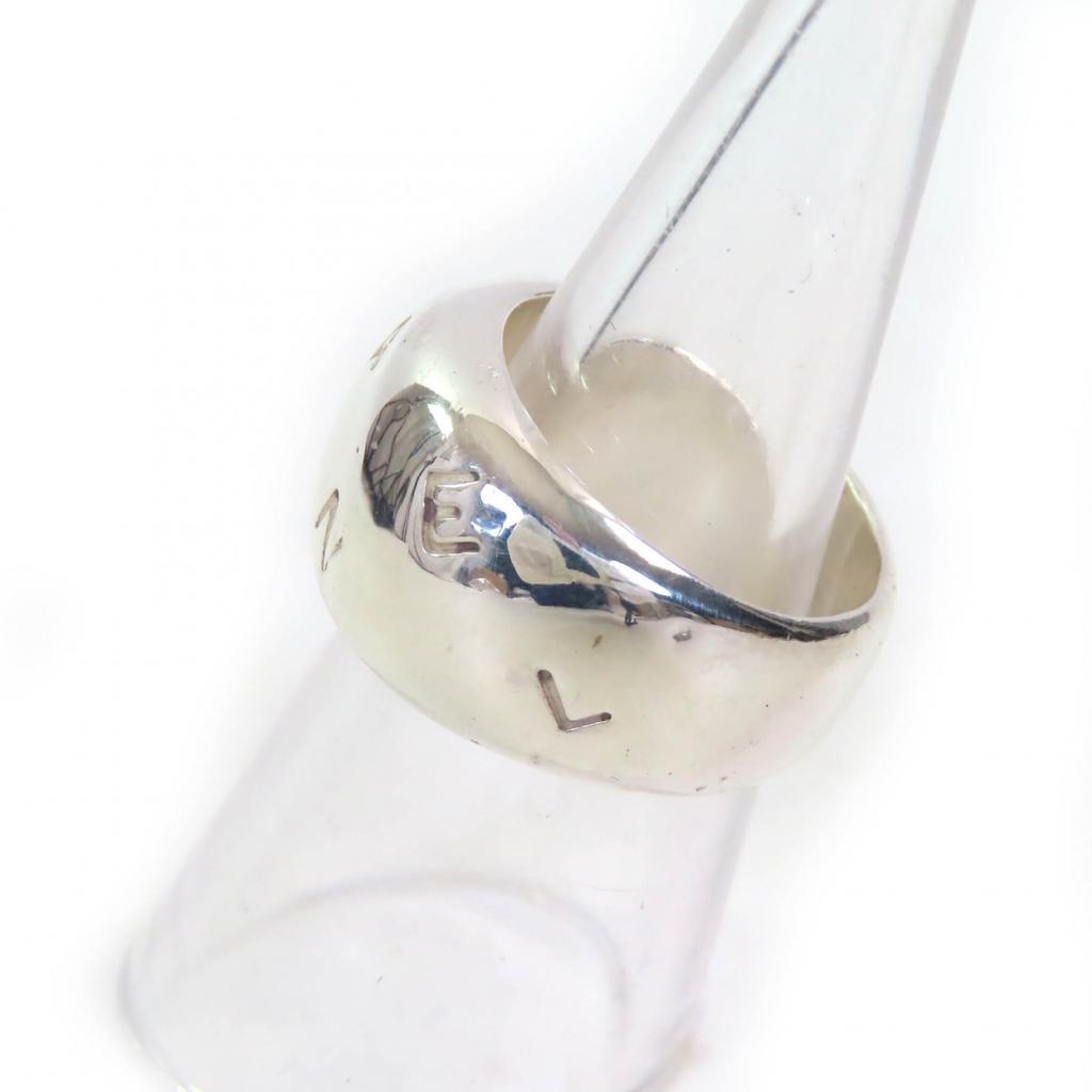 Great CHANEL Ring Logo Engraved Wide Ring Accessories Silver SV925 Women Used