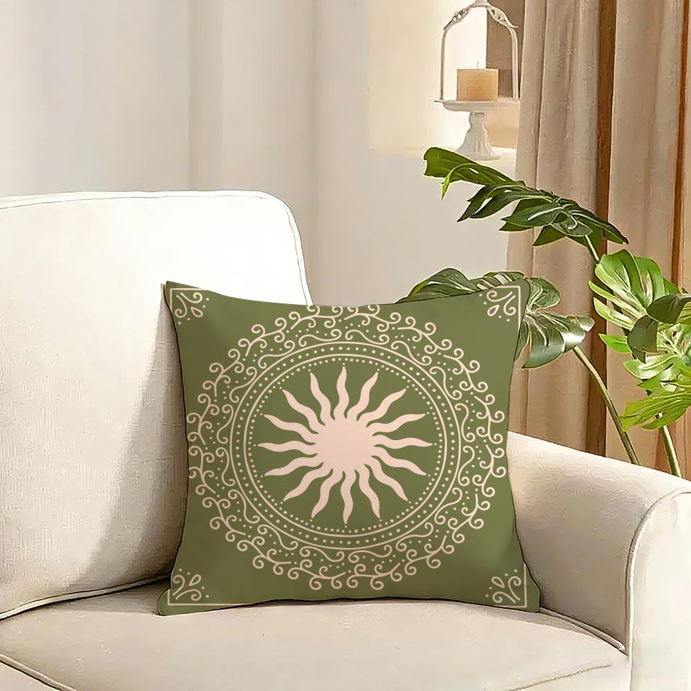 Bohemia Green Cushion Cover Reversible Plush Pillow Cover Soft Fluffy Home Decor for Sofa Bedroom