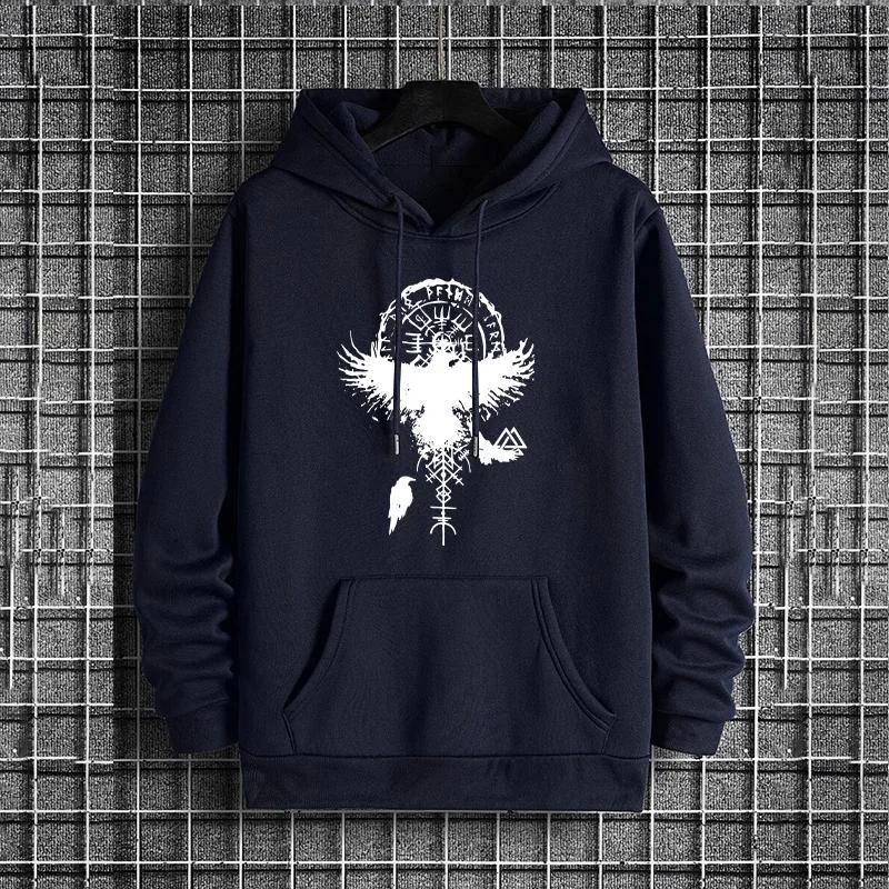 Raven Print Man Fashion Hoodie 2025 New Urban Streetwear Hooded Sweatshirt Male Trendy Hip Hop Style Autumn Winter Casual Hoody