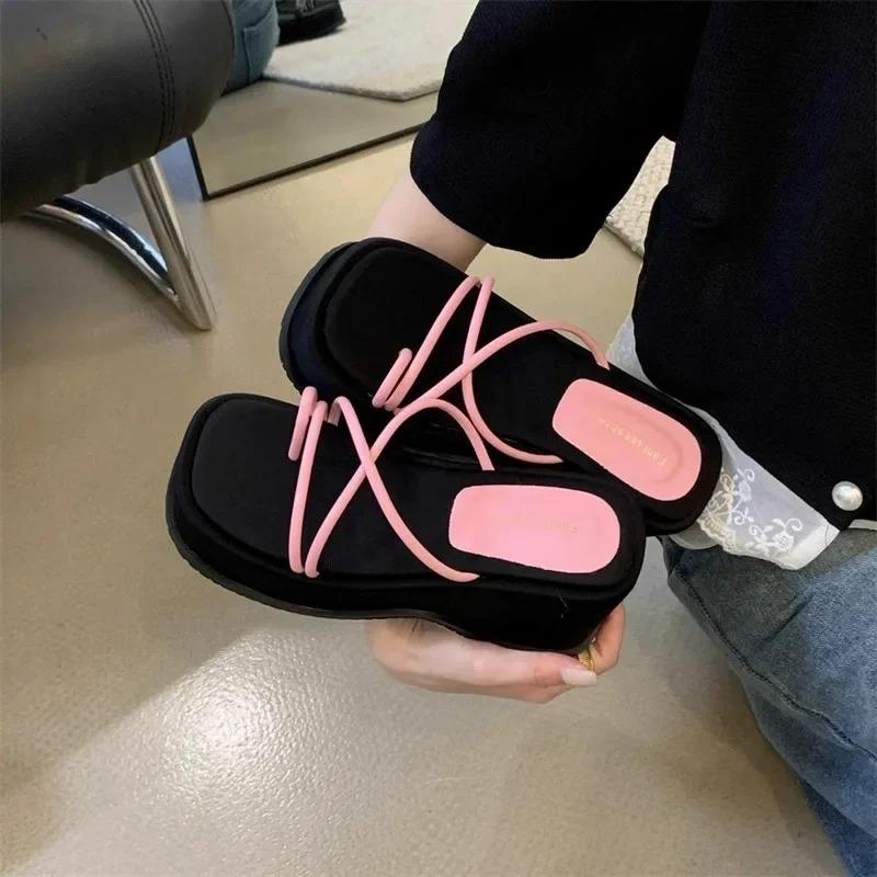 Fashion Platform Shoes for Women Design Open Toe Slippers Ladies Sexy Wedges High Heel Slippers Fashion Narrow Band Sandalias 2025