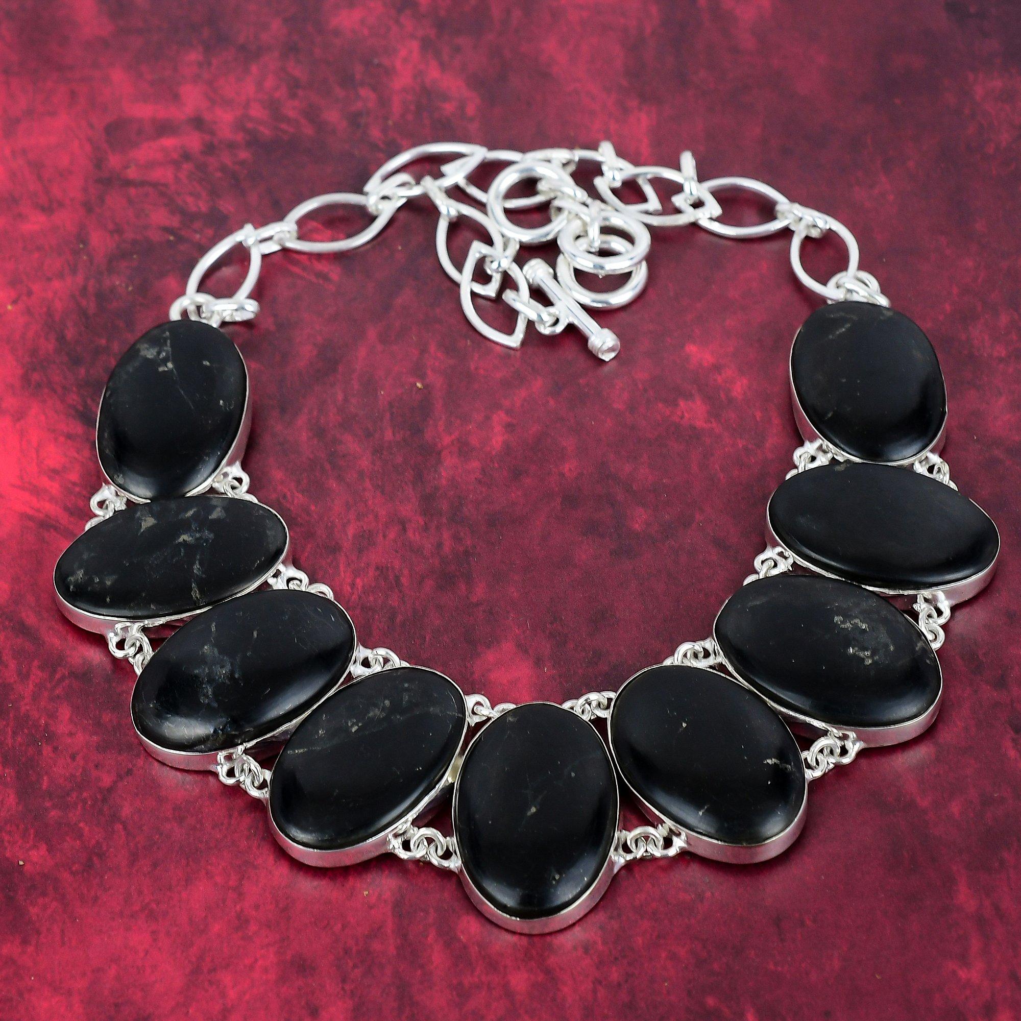 

Ожерелье из драгоценного камня шунгита, стерлинговое серебро 925 пробы, дизайнерские ювелирные изделия ручной работы, регулируемое ожерелье-цепочка, подарок для женщин Adjustable with 18 inches чёрный