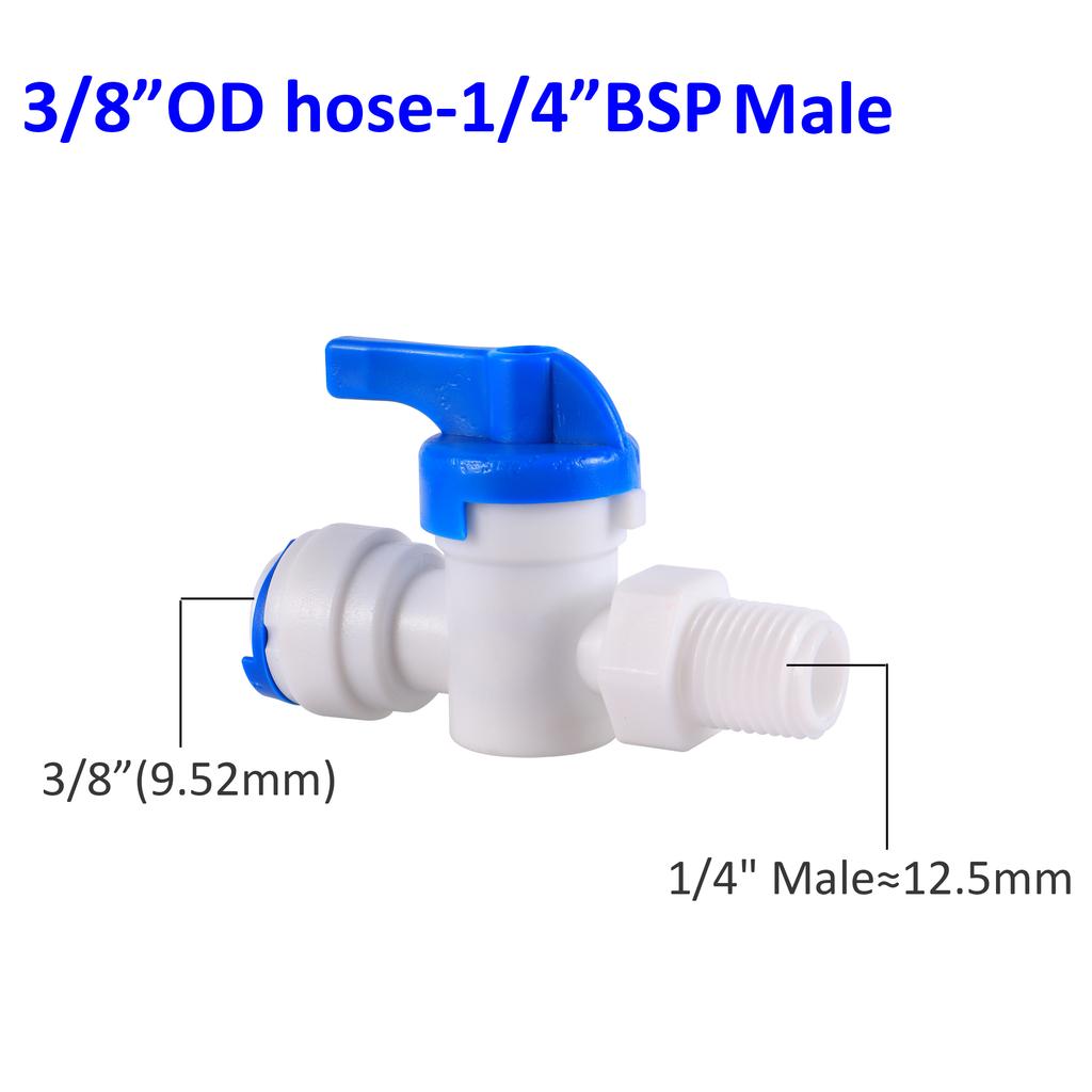 RO Water Straight 1/4" 3/8" OD Hose 1/4"BSP 1/2" Male Thread Quick Connect Fittings Plastic Ball Valve Reverse Osmosis Fitting