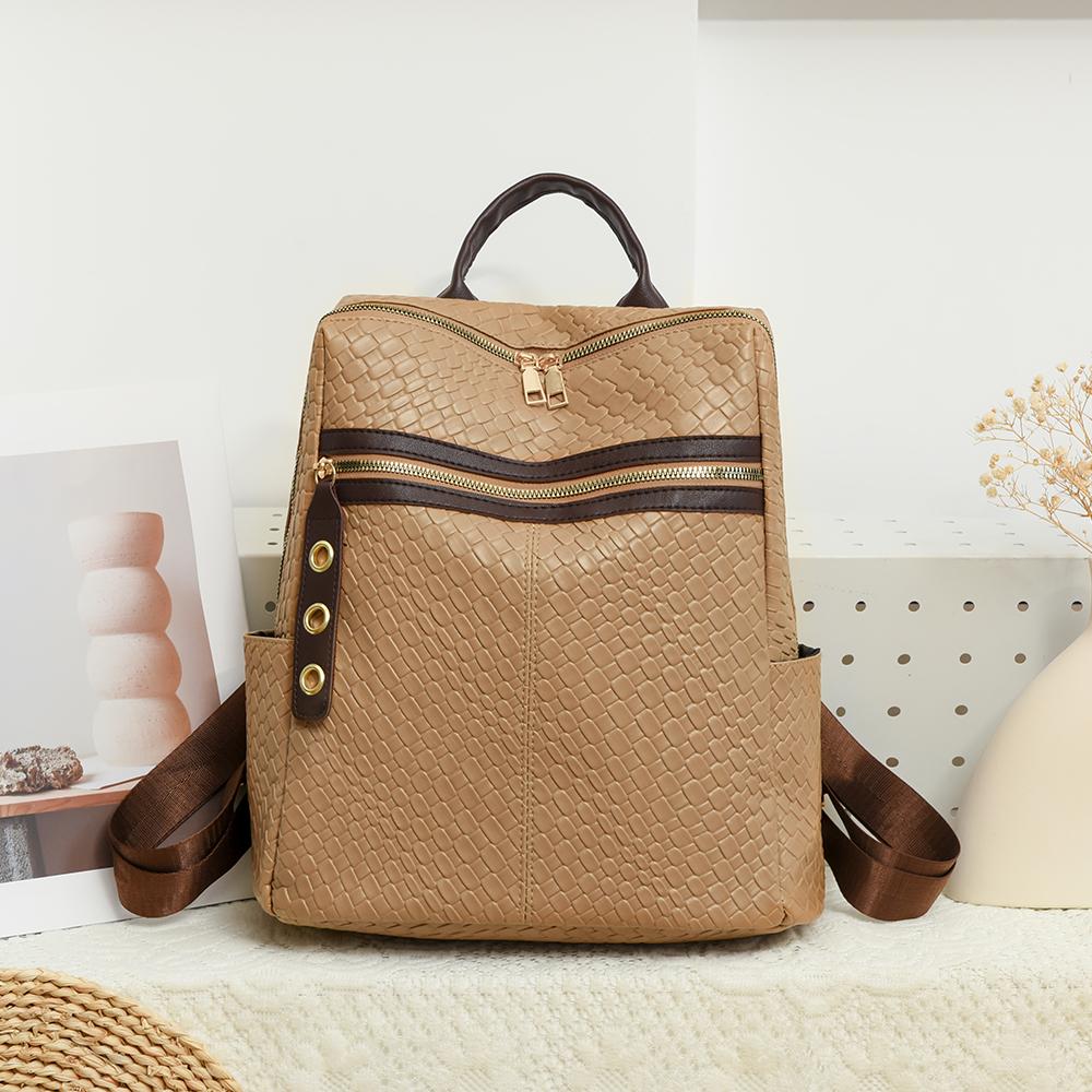 Contrast Backpack Women's Soft Leather Outdoor Travel Backpack