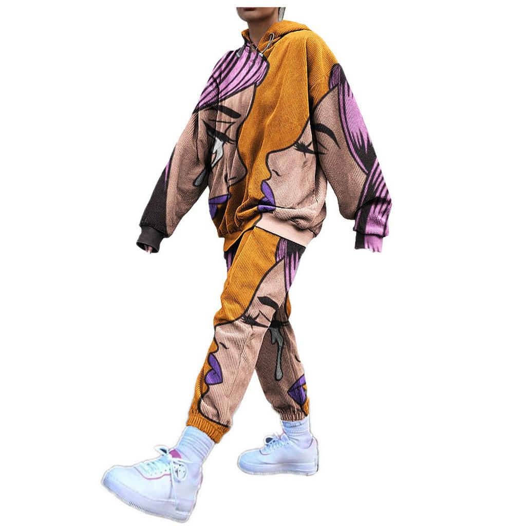 Fashion Keep Warm Winter Womens Printed Long Sleeve Tops+Long Pants 2 Piece Set