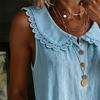 Women Tops Lapel Buttons Half Placket Sleeveless Pullover Tops Pure Color Loose Fit Breathable Casual Shirt Daily Wear
