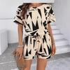 2026 European and American Spring and Summer New Products Amazon Hot-selling Cross-border Women's Clothing Printed Short-sleeved Crew Neck Set