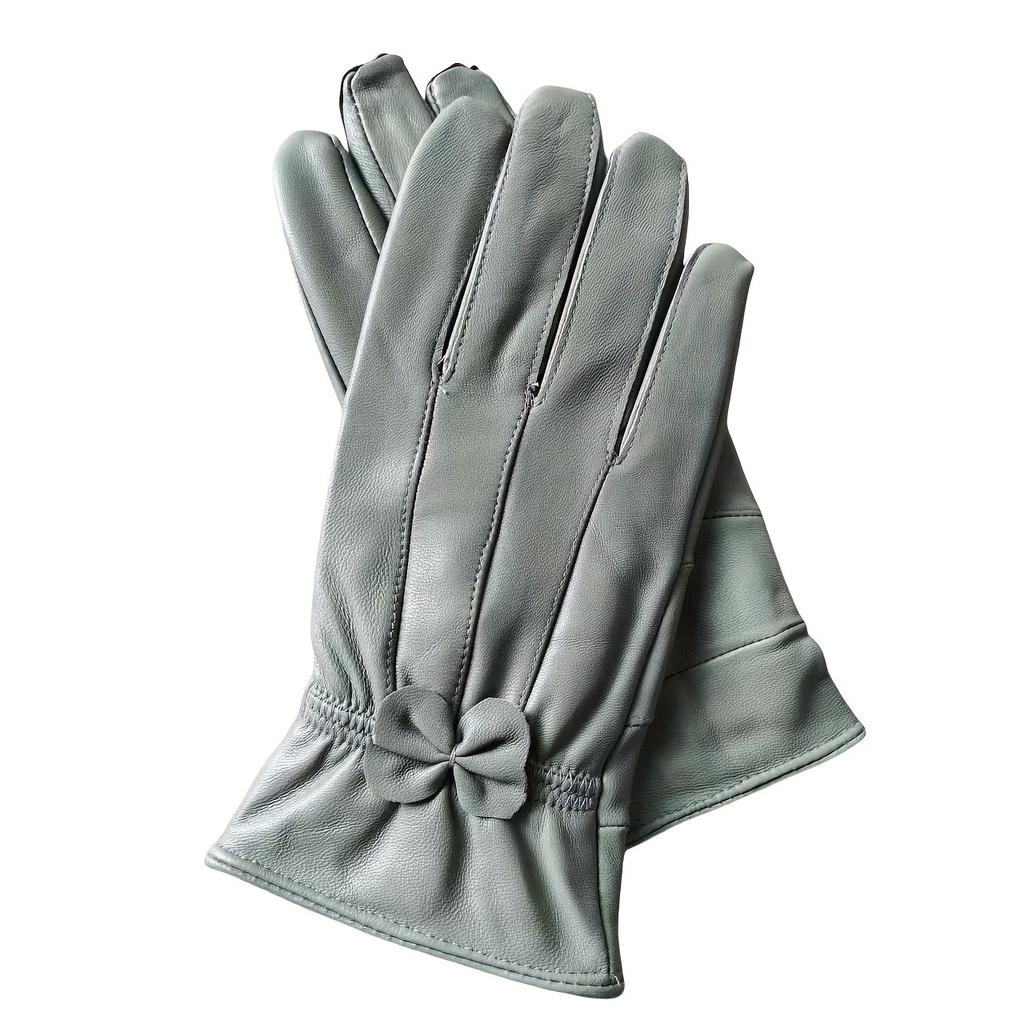 Damen Echtlederhandschuhe mit Schleifendetail - Elegante Rote, Marineblaue & Schwarze Reithandschuhe, Vollfingerwärme zum Autofahren & für Outdoor-Aktivitäten