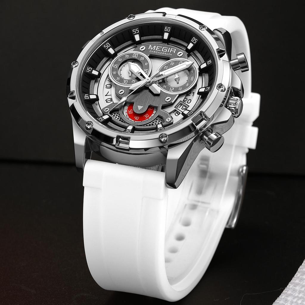 Megir Fashion Men's Sports Military Watches Waterproof Big Dial Quartz Wristwatch with Chronograph 24-hour Auto Date Reloj Hombre 2248