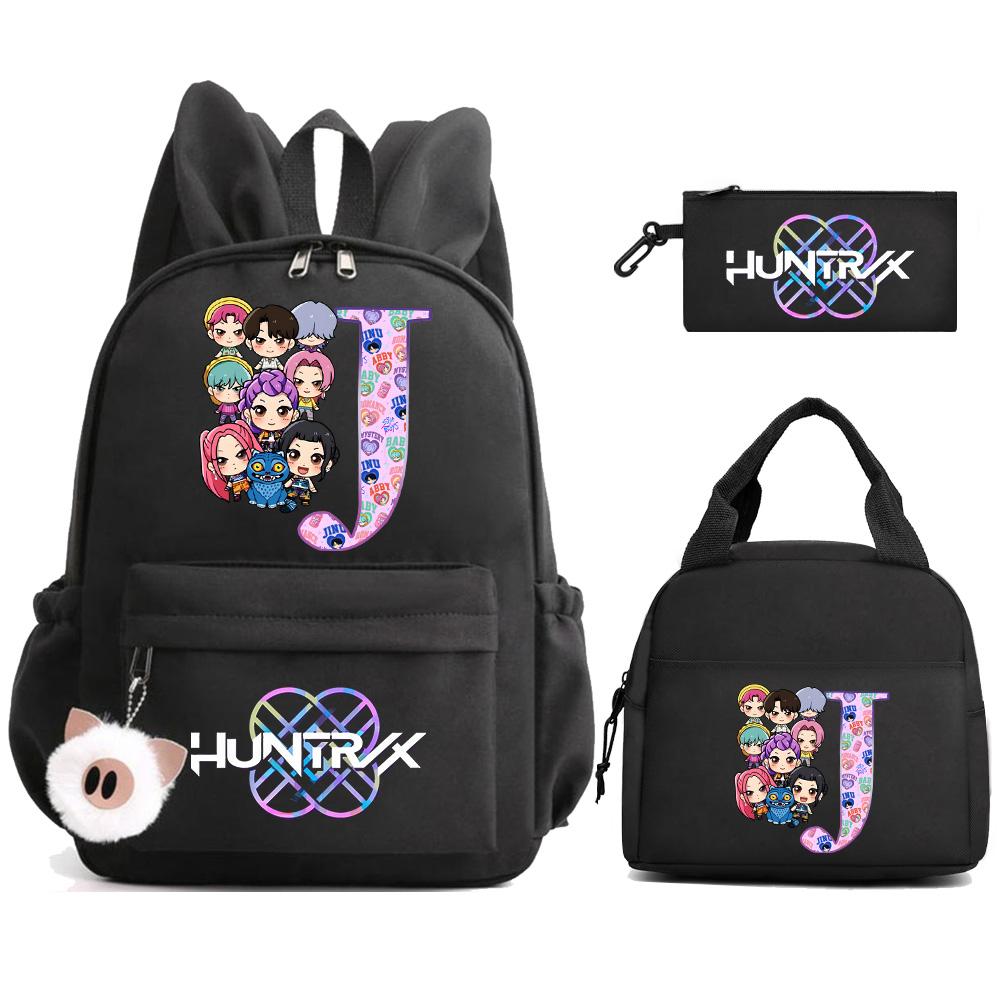 3Pcs/set 26 English Letter K-Pop Demon Hunters Printed Large Capacity Backpack with Lunch Bag Pengcil Case for Teenager Girl Boy Bookbag Travel Bag
