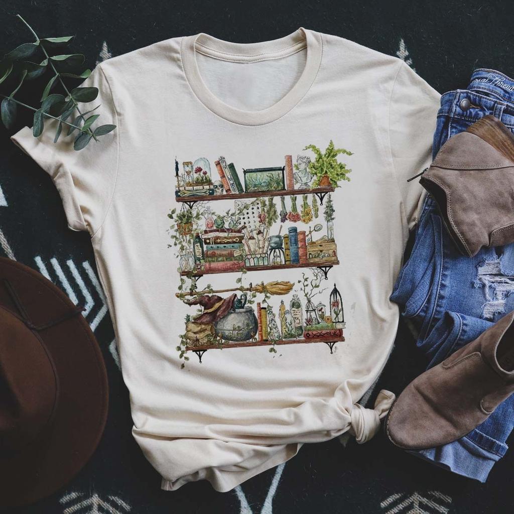 Vintage Botanical Graphic T Shirt Unisex Women Unisex Mushroom Witchy Shelf Print Casual Short Sleeve Summer Top Tees