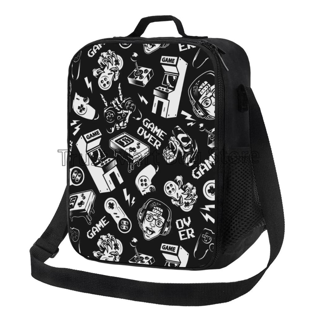 Colorful Video Game Lunch Bags Thermal Lunch Box Insulated Cooler Bag Reusable Tote Shoulder Bag for Outdoor Picnic Meal Office