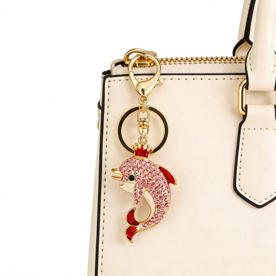 Keychain Sparkling Rhinestones Dolphin Charm Wearing Crown Key Chain Decorative Wallet Backpack Car Key Holder