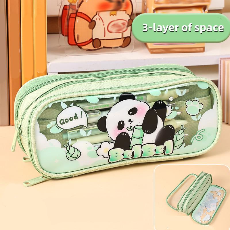 Capibala Pencil Case Cartoon Transparent Large-capacity Pencil Case Students Children Multilayer Pencil Box Storage Bag