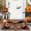 Unwelcome Halloween Door Mat Gothic Skull Bat Non-Slip Entry Rug Spooky Front Door Floor Carpet Decor