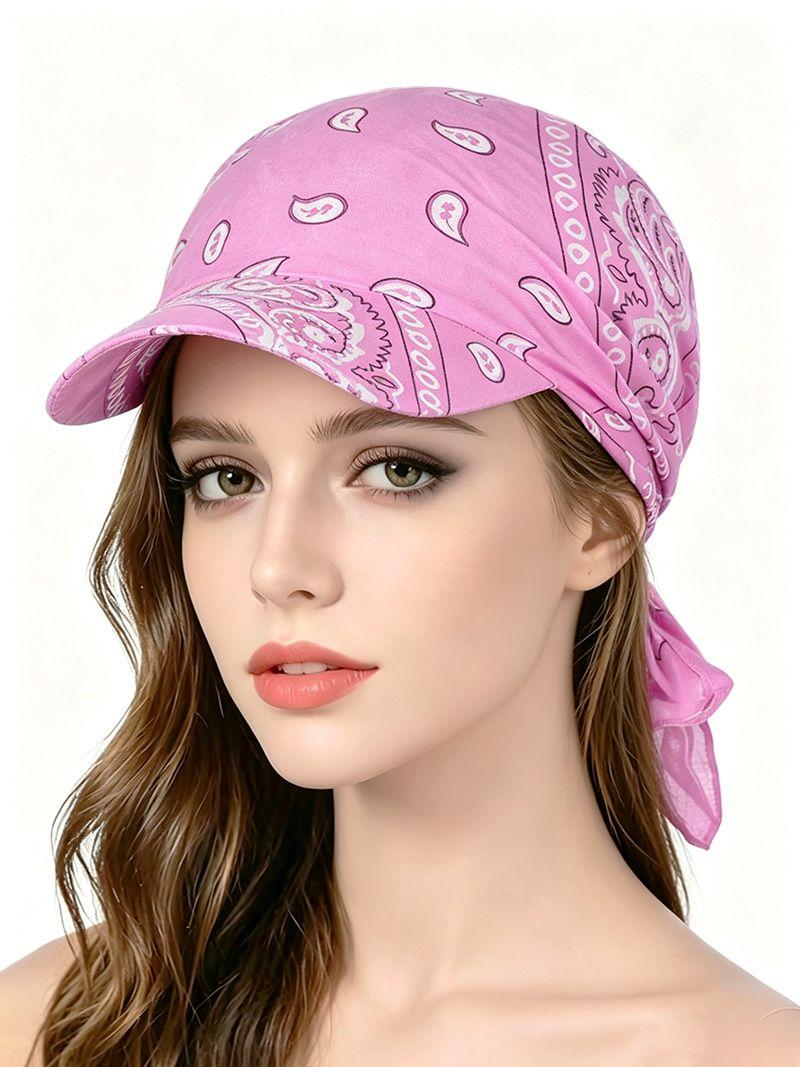Conella Dames Kleurrijke Paisley Katoenen Hoofddoek Met Vizierrand Bandana Zonbescherming Lichtgewicht Ademend Zomer Buiten roze