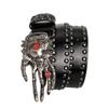 Women's and Men's Punk Skull Belt Harajuku Gothic Y2K Rivets Skeleton Hand Buckle PU Leather Belts Fashion Halloween Accessories