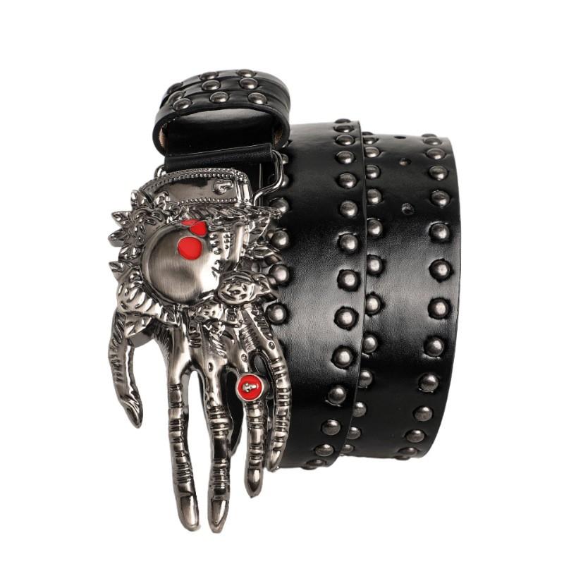 Women's and Men's Punk Skull Belt Harajuku Gothic Y2K Rivets Skeleton Hand Buckle PU Leather Belts Fashion Halloween Accessories