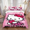 3pcs Strawberries and Hello Kitty Quilt Cover Set (1 Quilt Cover + 2 Pillowcases Without Pillow Core), High-Definition Printing for Home and Dorm