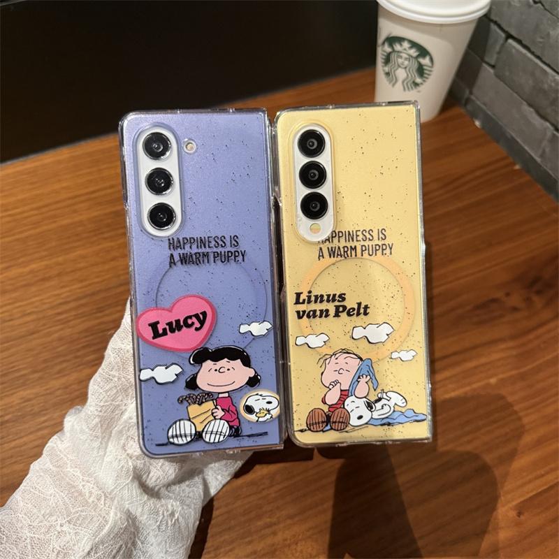 Luxury splash-ink Cute Snoopy Charlie Folding Magsafe Wireless Charge Case For Samsung ZFold 3 4 5 6 ZFold7 3D Magnetic Stand
