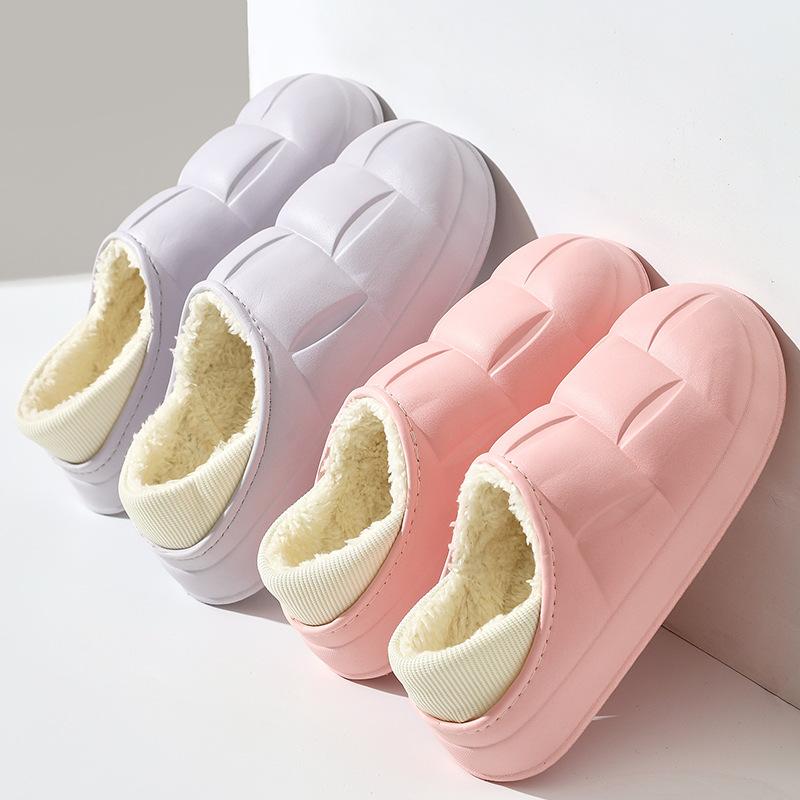 Women Winter Home Cotton Slippers Waterproof Eva Warm Plush Slippers For Girls Platform Slides Female Indoor Non-Slip Shoes
