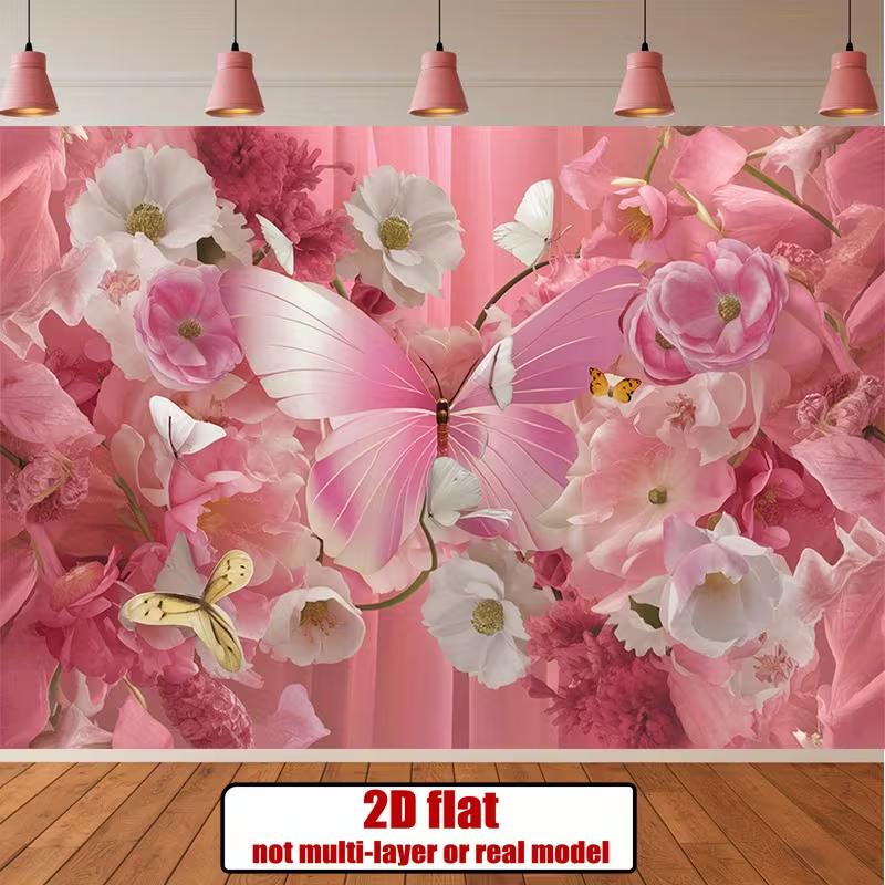 

2D Spring Garden Tapestry with White Flowers and Butterflies for Bedroom or Living Room Wall Hanging 47.2x31.5inch/120*80cm