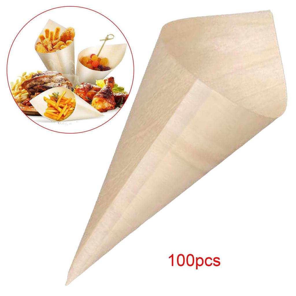 100 Wooden Dessert Cones, Ideal for Weddings, Buffets, Catering, Events, Parties And Home Use.