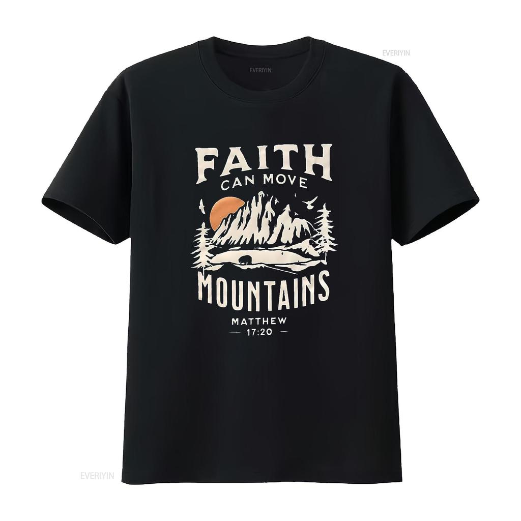 Unisexs Faith Can Move Mountains T Shirt Unisex Camping Hiking Outdoor Adventure Christian Tops Black 2xl Vintage Washed
