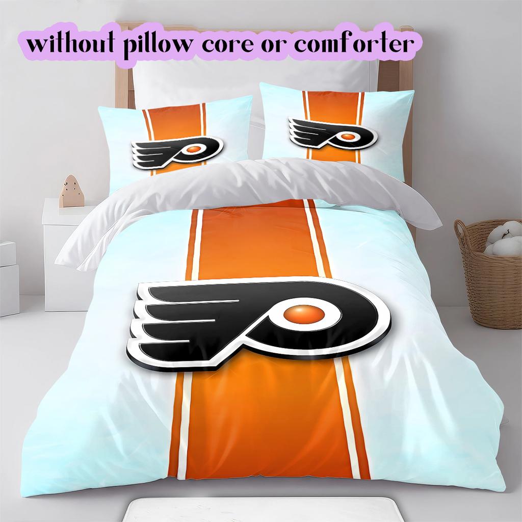 Ice Hockey Logo Pattern Bedding Quilt Set Quilt Cover Pillowcase Home Decoration Birthday Gift (1*duvet cover+ 2*pillowcase, without core)
