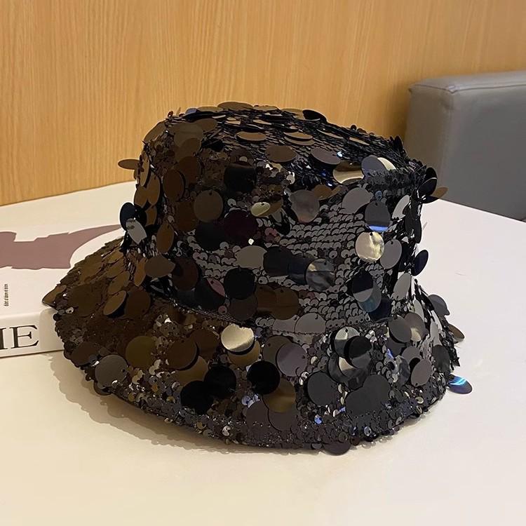Korean Style Sequin Bucket Hat for Women - Fashionable, Foldable, Face Slimming Outdoor Travel Accessory