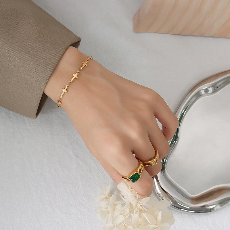Geometric Cross Bracelet in 18K Gold-Plated Titanium Steel - Retro European & American Style