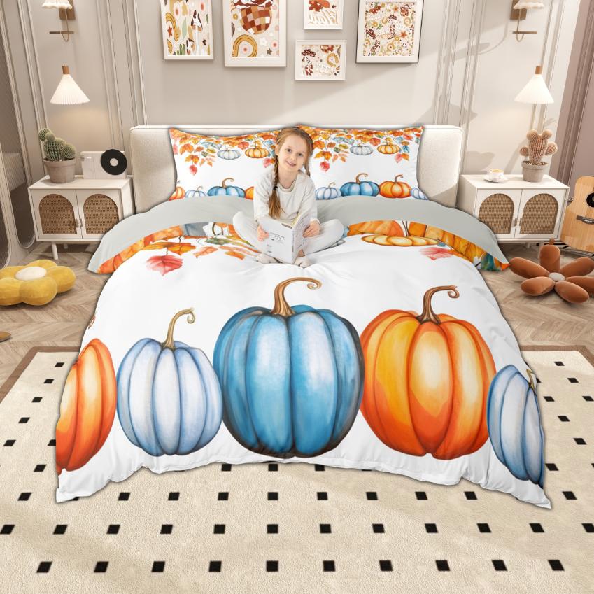 Homewish Autumn Pumpkin Duvet Cover Set Hello Fall Bedding Set Harvest Thanksgiving Day Bed Set