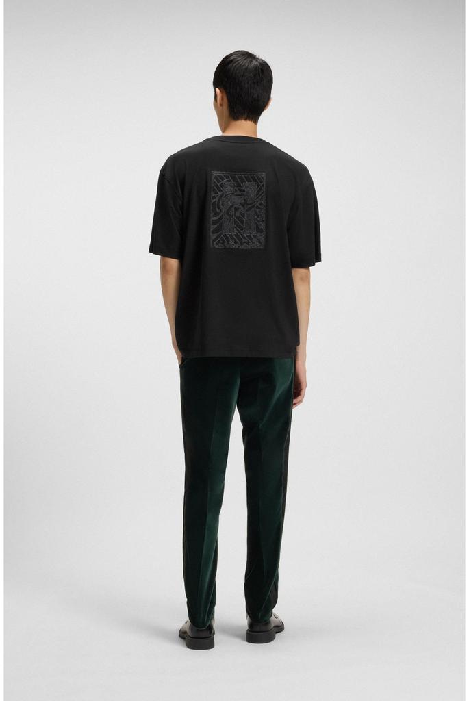 [HUGO] Cotton Jersey T-Shirt with Logo Embroidery, Men's Size M, Black
