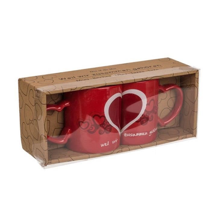 Mug - COEURS ENTRELACÉS - Set de 2 - Céramique - Rouge - 350 ml