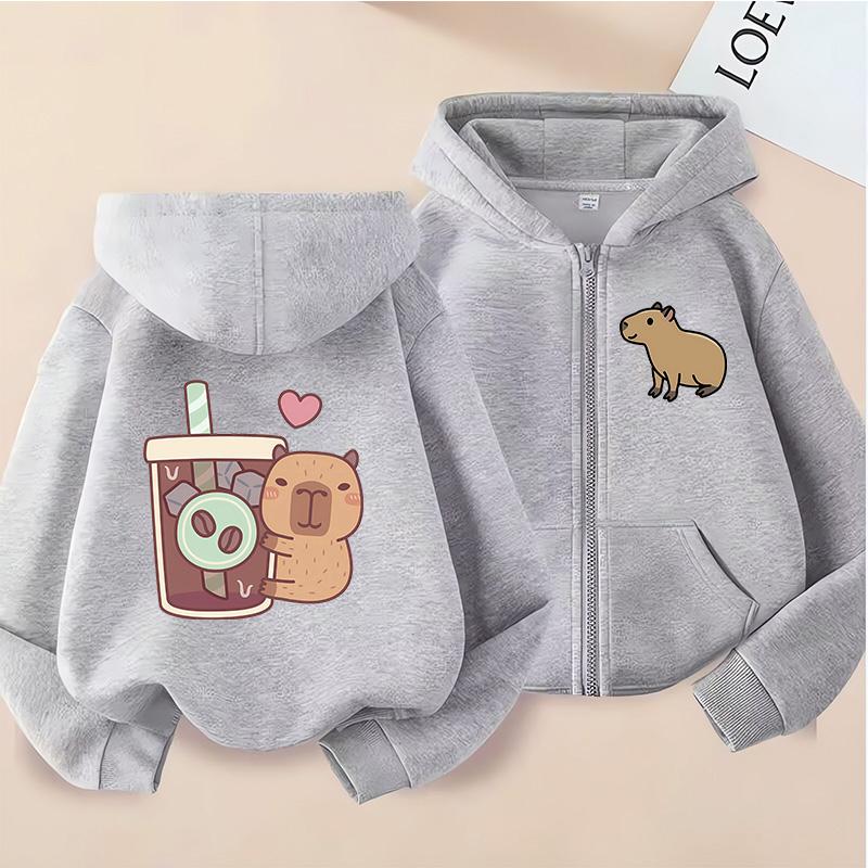 Zip Up Hoodie Kawaii Kids Capybara Children's Hoodie Zipper Children Capibara Sweatshirt Manga Clothes Kid Girl Boy Top Hoody