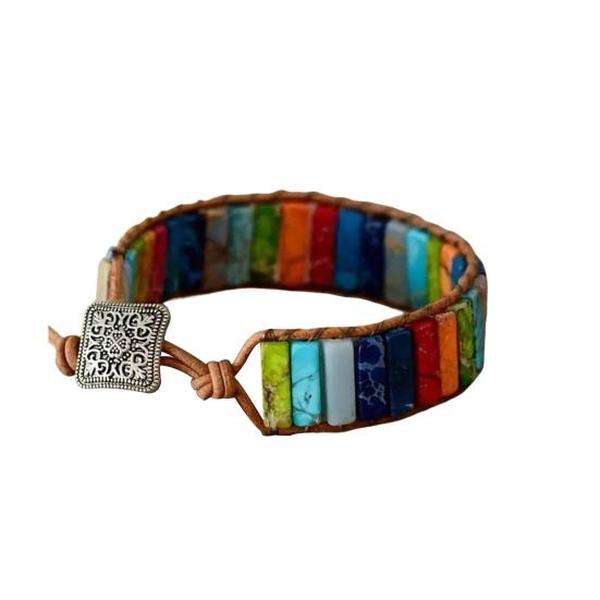 Bohemian Stone Bracelet Handmade Natural Stone Tube Beads Bangle Adjustable Unisex Boho Bracelet Gift for Him Her