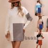 Automne Hiver Nouveautés Patchwork Robe Importée Manches Longues Pull en Maille Femme