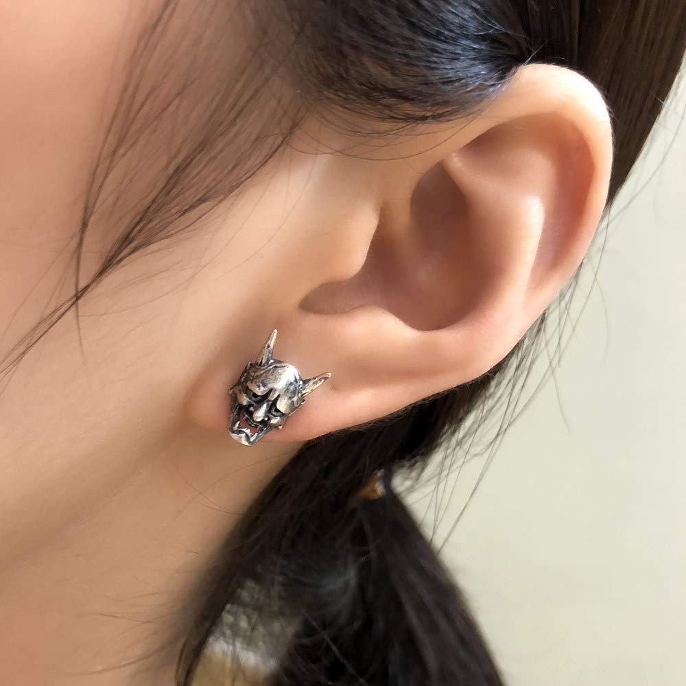 Rockyu Earrings Set for 925 Hannya Set for Both Stud Japanese Hannya Demon Jewelry Women, Silver, Hypoallergenic, Earrings, Ears, Earrings, Skull,