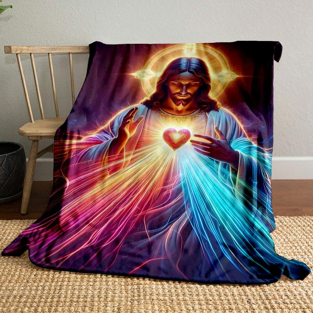 

Jesus Sacred Heart Glowing Blanket bedroom Blanket for Livingroom Couch lunch break Soft throw for Friend s festival Gift 80cm x 120cm