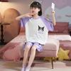 Girls Modal Cotton Pajama Set Short Sleeve Lightweight Sleepwear Cartoon Print Home Outfit Kids