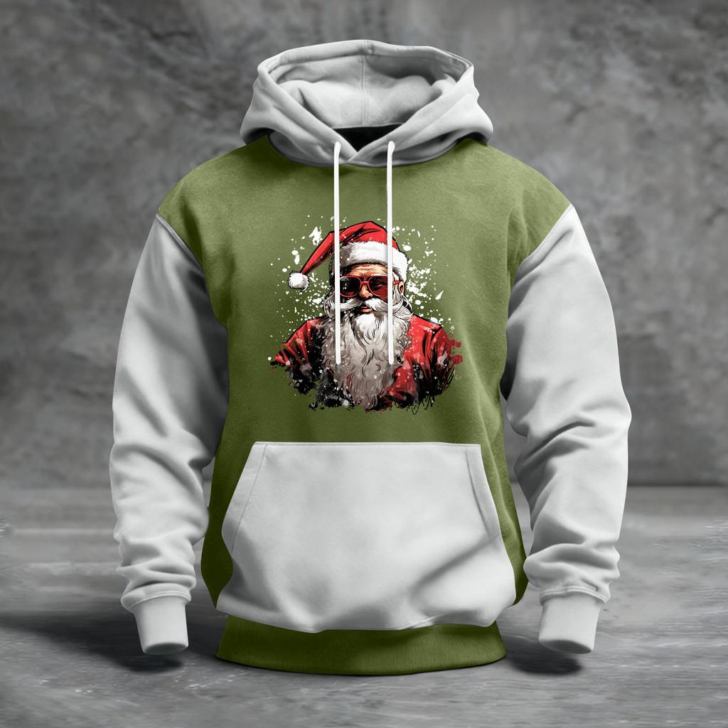 Men's Christmas Print Color Block Hooded Casual Sports Comfort Sweatshirt