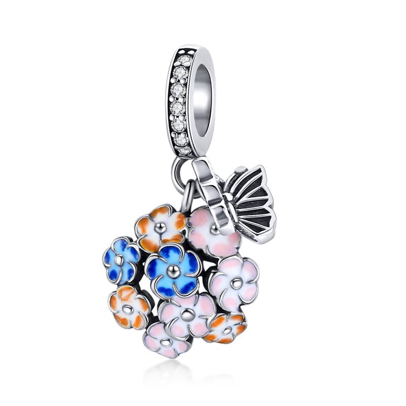 WOSTU Daisy Flower Series Charms 925 Silver Spacer Beads Dangle Charms Fit Bracelets DIY Jewelry
